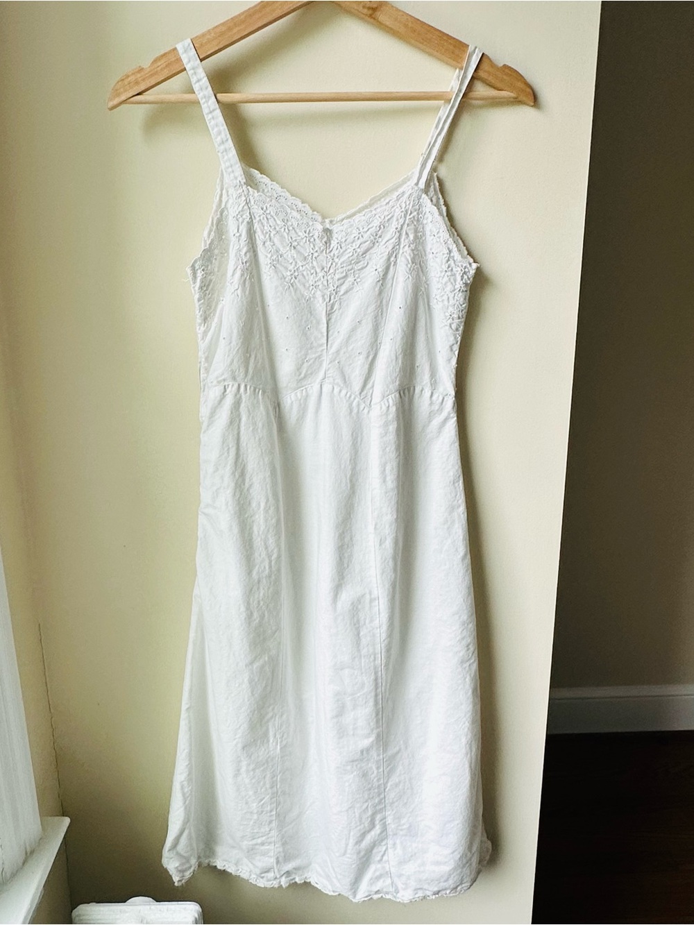 Vintage White Embroidered Eyelet Cotton Midi Slip Dress XS Small - Picture 2 of 8